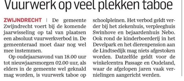 Uitkomsten Vuurwerkmotie Christenunie Sgp Zwijndrecht
